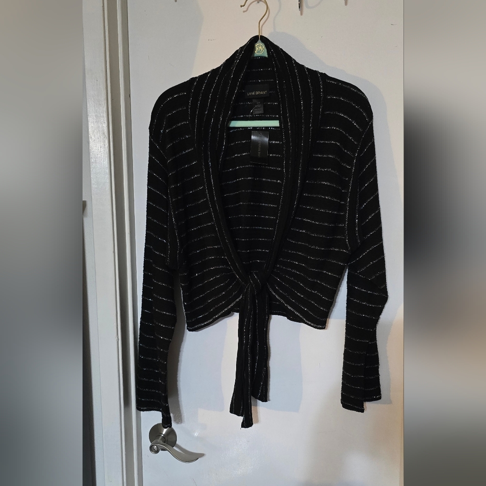 NWT Lane Bryant Black and Silver Striped Women's Sweater Size 14/16